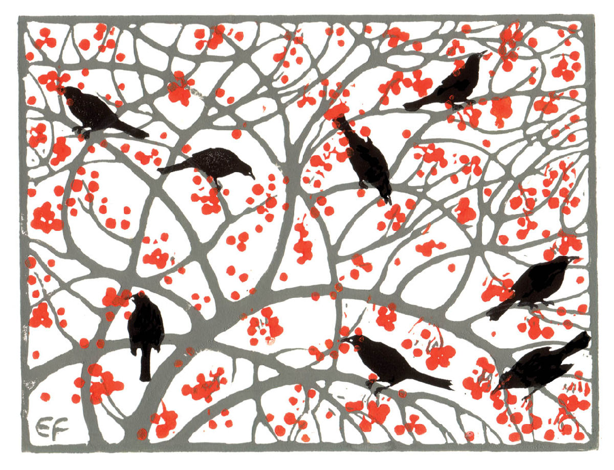 Blackbirds in Crabapple Tree