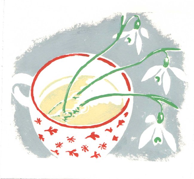 Cup of Snowdrops, grey